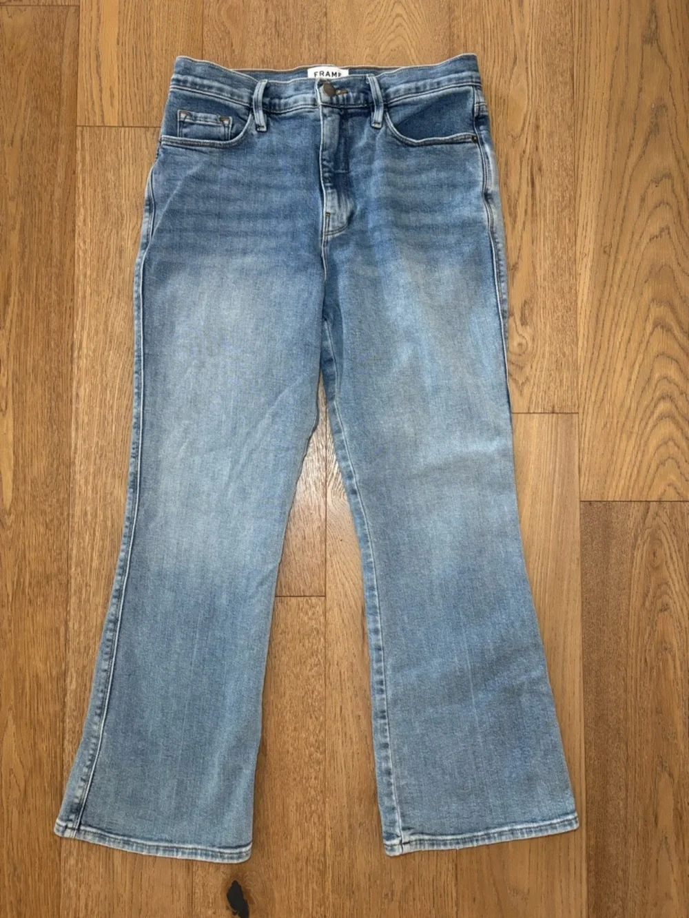 Frame Le Sylvie Kick Boot Jeans Bobbi Wash Cropped Denim Womens 29 light blue - Picture 7 of 9